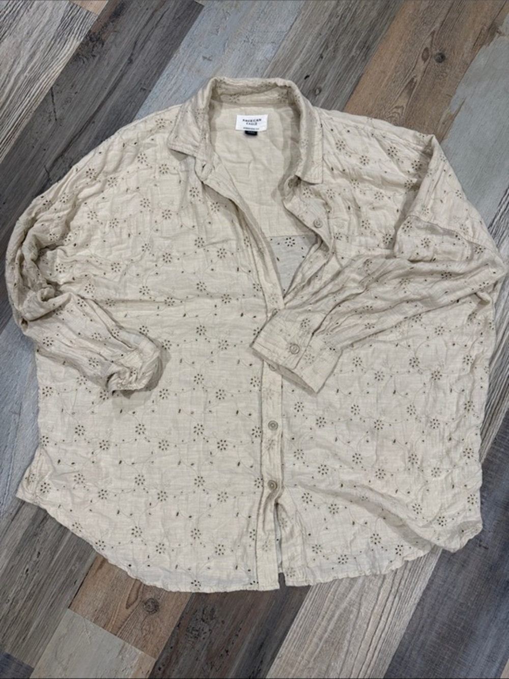 American Eagle Outfitters Cream Eyelet Button-Up Shirt
